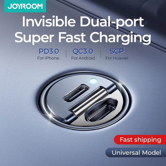 Joyroom 30W Pull Ring Car Charger USB Type-C Dual Fast Ports Fast Charging